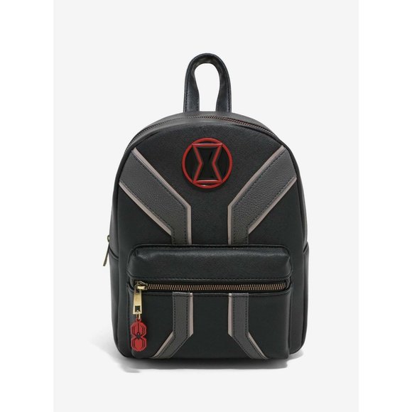 Marvel Black Widow Mini Backpack Bag Faux Leather With Charm Black Gray NEW main image 9